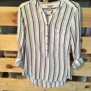 🌸Lucky Brand Sheer striped button-down top Small